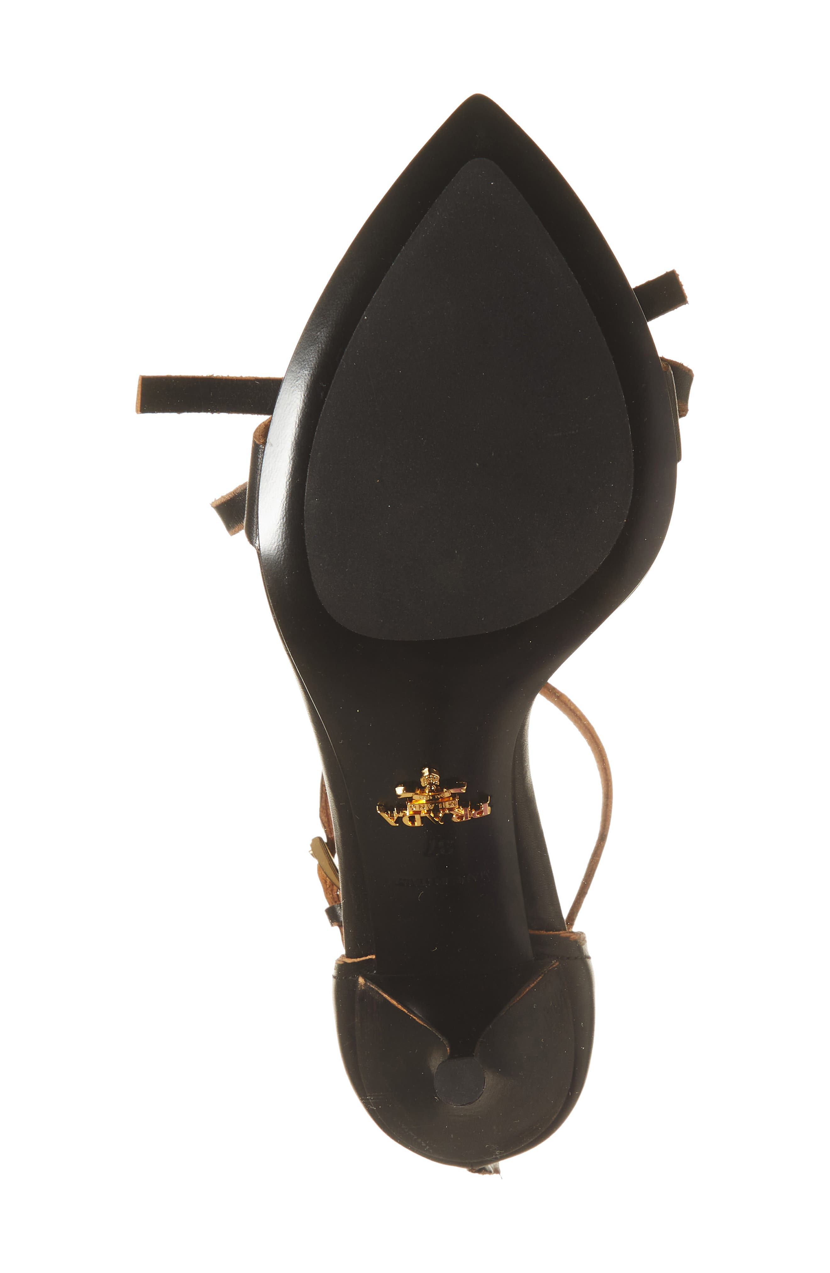 Prada Exposed Seam Ankle Strap Sandal, Alternate, color, Nero/ Cuoio