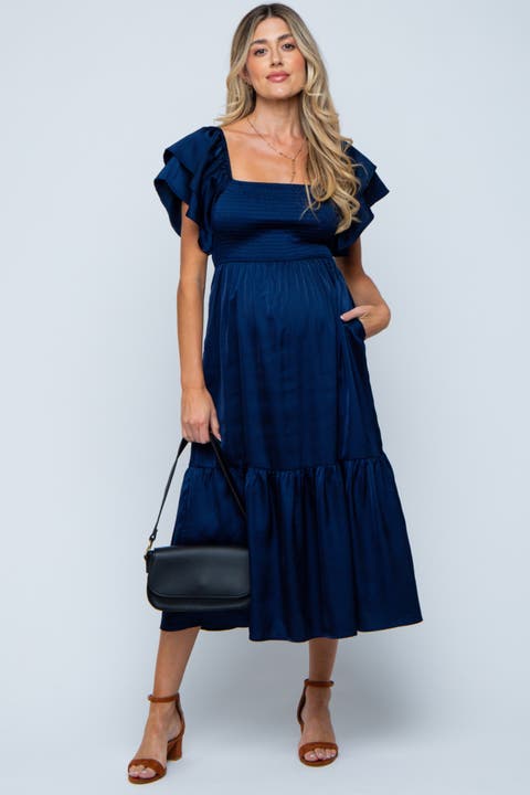 Satin Flutter Sleeve Midi Dress