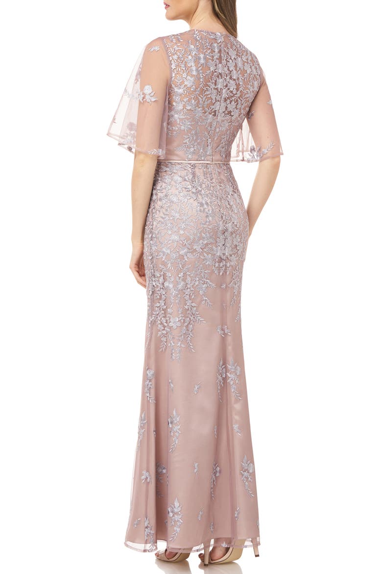 Floral Embroidered Evening Gown, Alternate, color, MINK/ NUDE