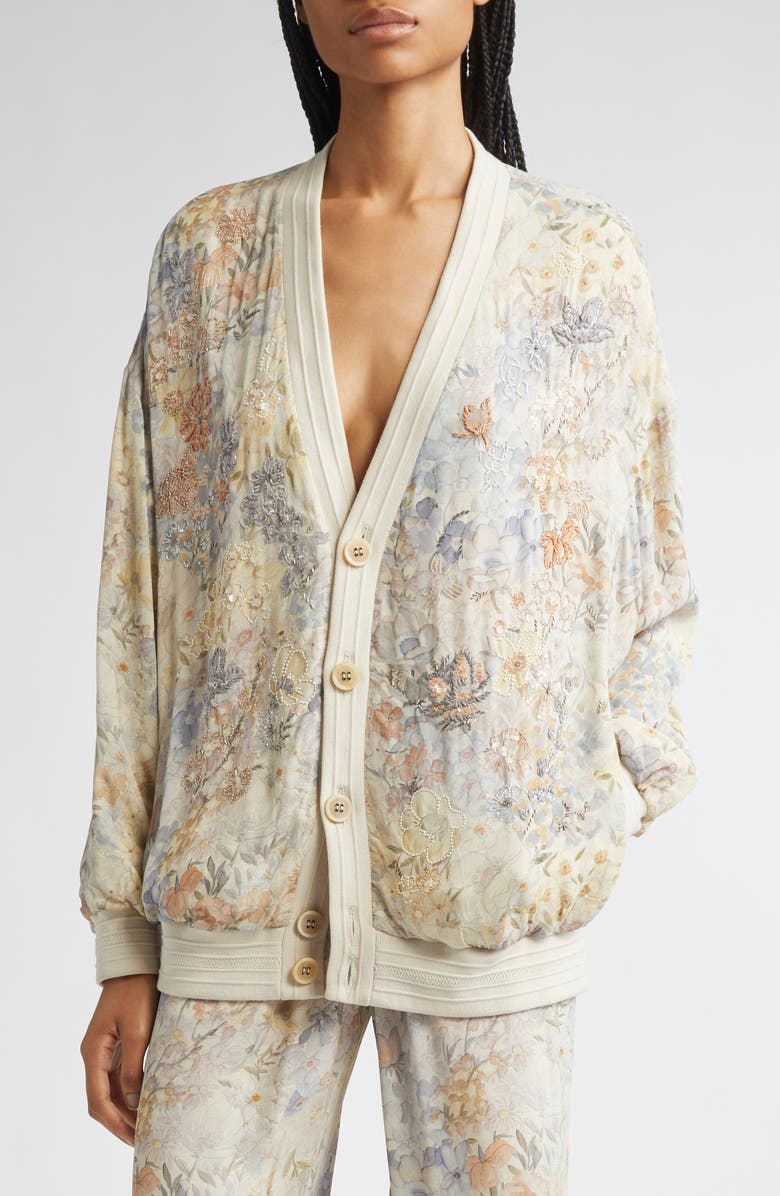 Golden Goose Journey Giselle Embellished Floral V-Neck Cardigan, Alternate, color, Pastel Flowers