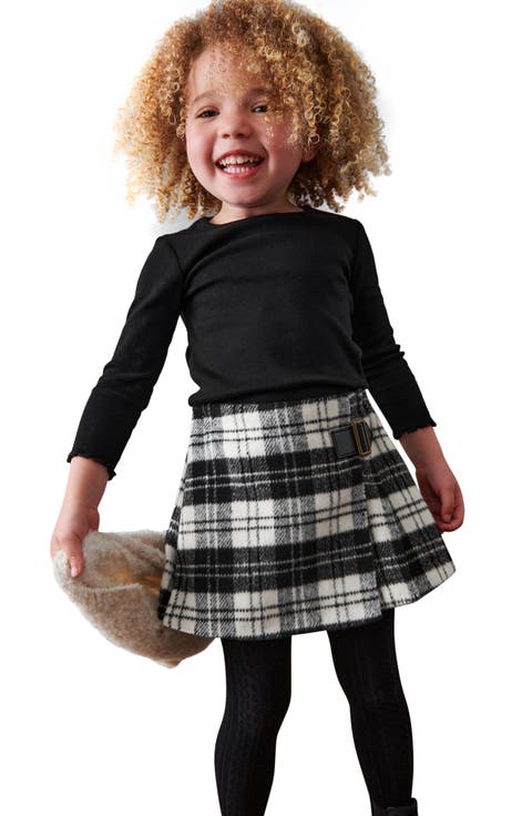 Kids' Mock Buckle Plaid Kilt with Tights