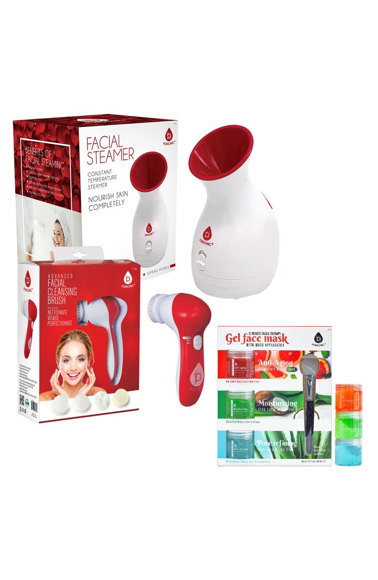 PURSONIC Spa Facial Care Bundle Facial Steamer, Cleansing Brush, & Gel Face Masks, Main, color, 