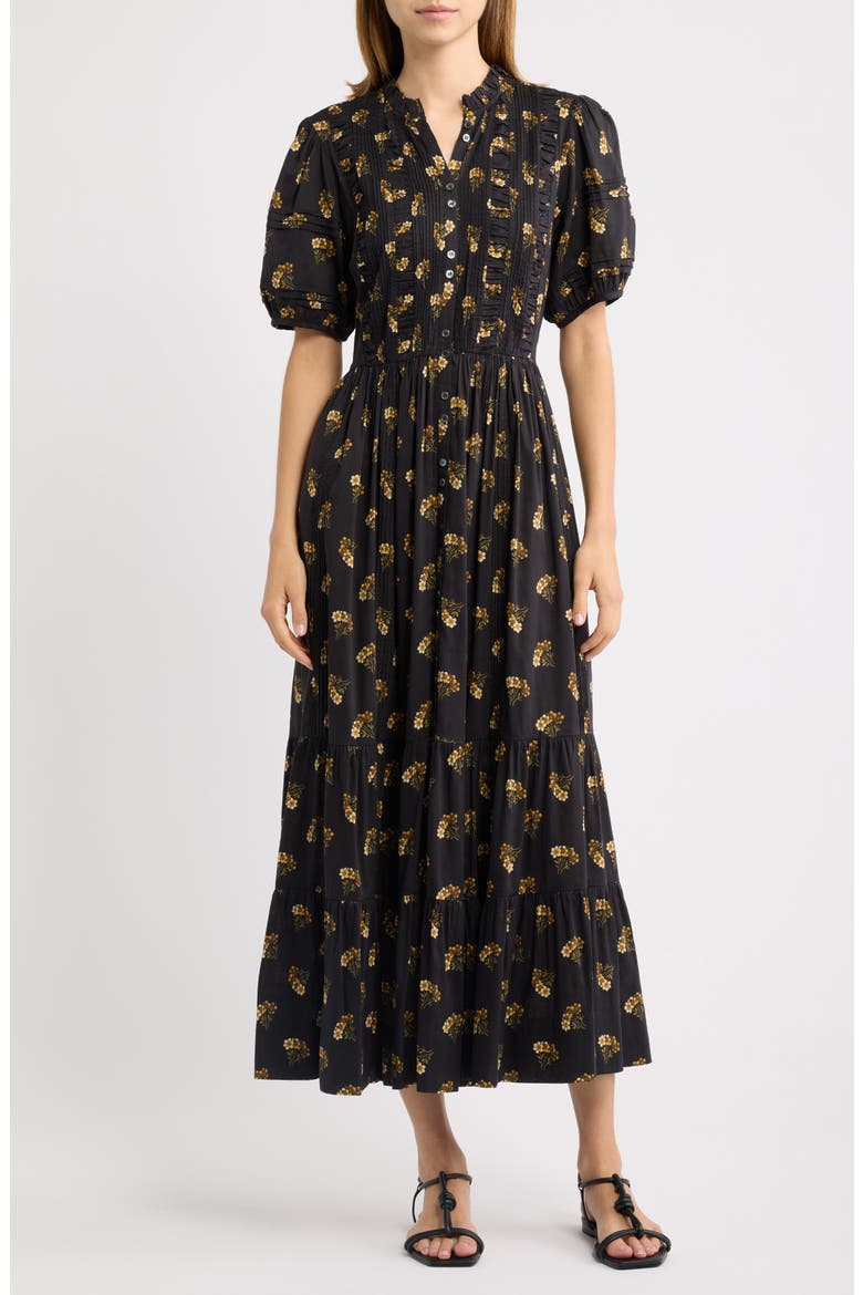 Haleigh Pintuck Midi Dress, Main, color, BUTTERCUP BOUQUET