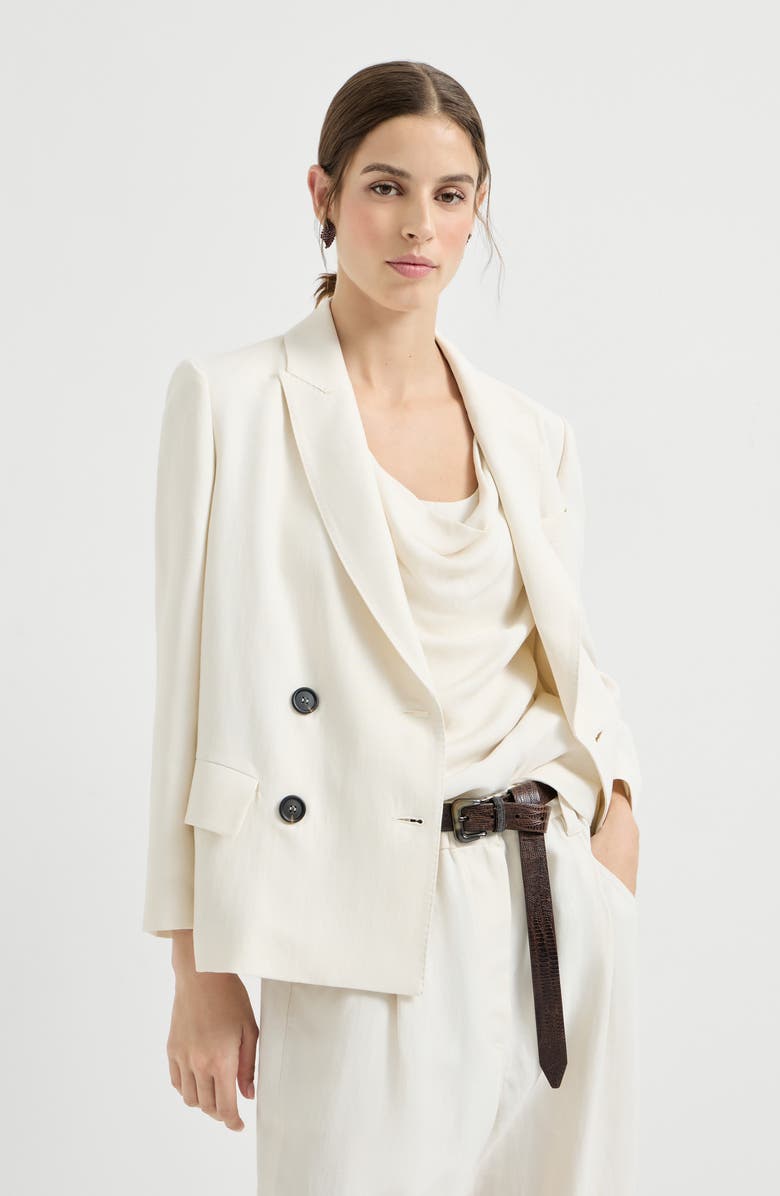 Brunello Cucinelli Fluid twill blazer with monili, Alternate, color, Ivory