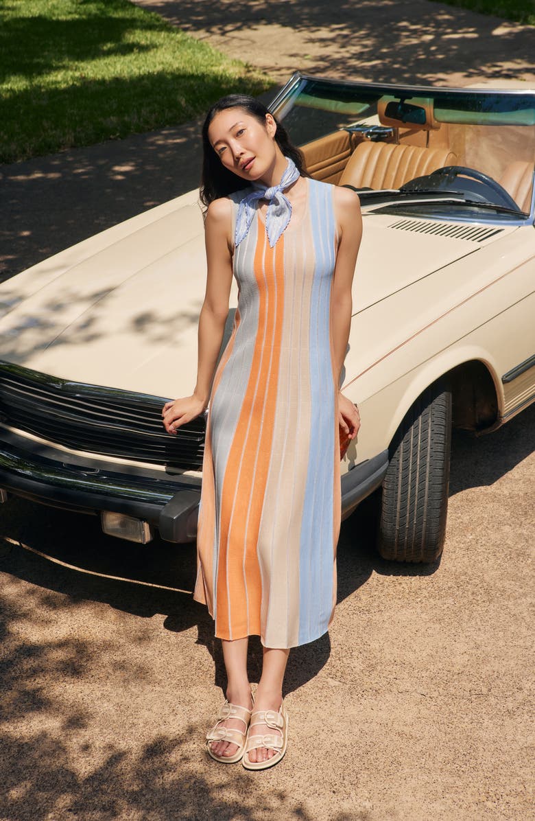 Misook Stripe Sleeveless Midi Dress, Alternate, color,