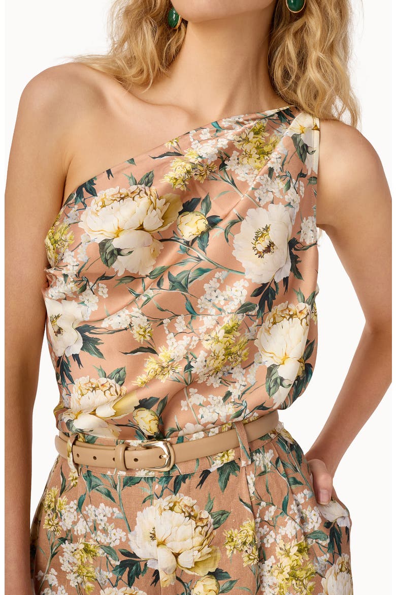 One-Shoulder Stretch Silk Bodysuit, Alternate, color, MORNING FLOURISH