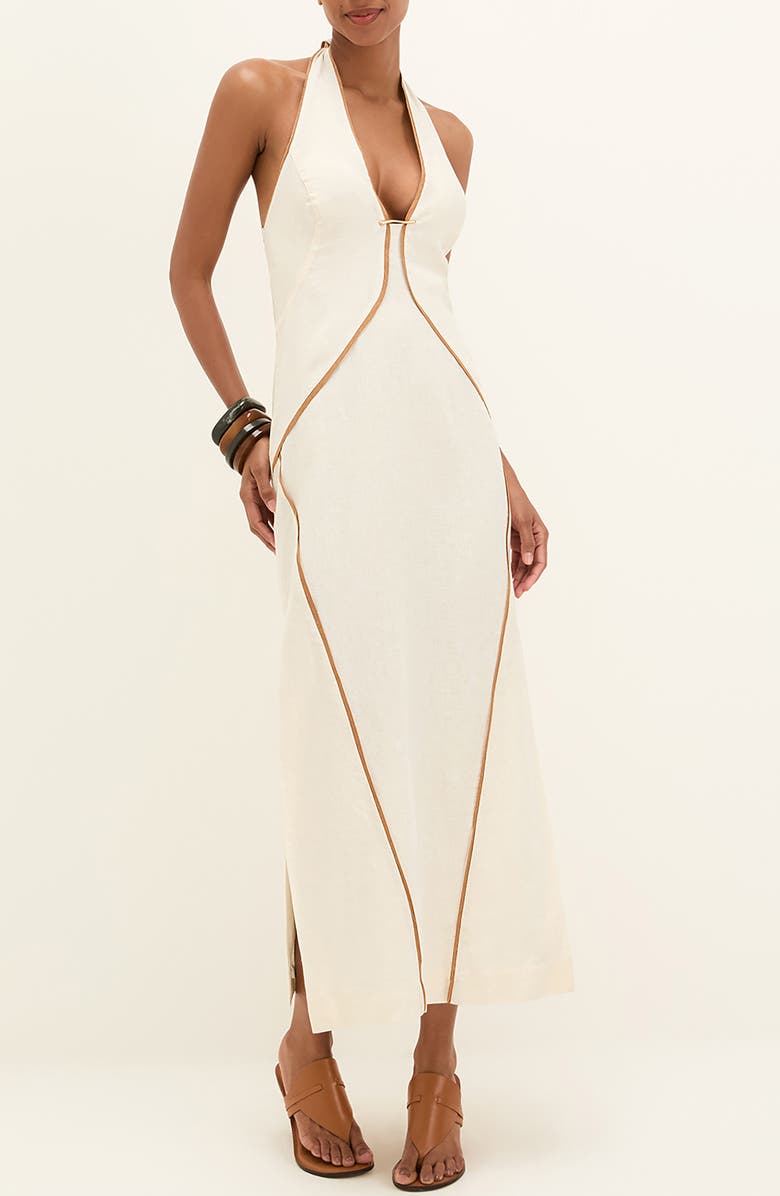 ViX Paula Hermanny Iva Halter Linen Blend Maxi Cover-Up Sundress, Main, color, Off White