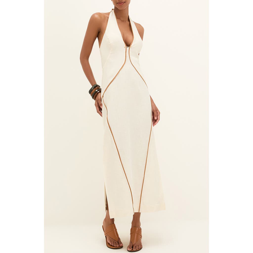 Vix Paula Hermanny Iva Halter Linen Blend Maxi Cover-up Sundress In White