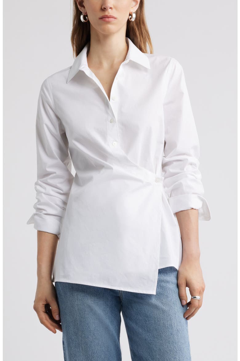 Long Sleeve Wrap Button-Up Shirt, Main, color, WHITE