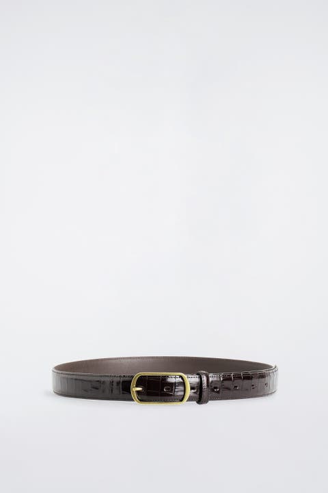 Curved-buckle Leather Belt