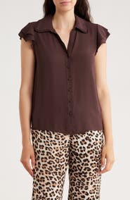 T Tahari Tiered Flutter Sleeve Button-Up Shirt