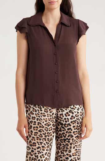 T Tahari Tiered Flutter Sleeve Button-Up Shirt