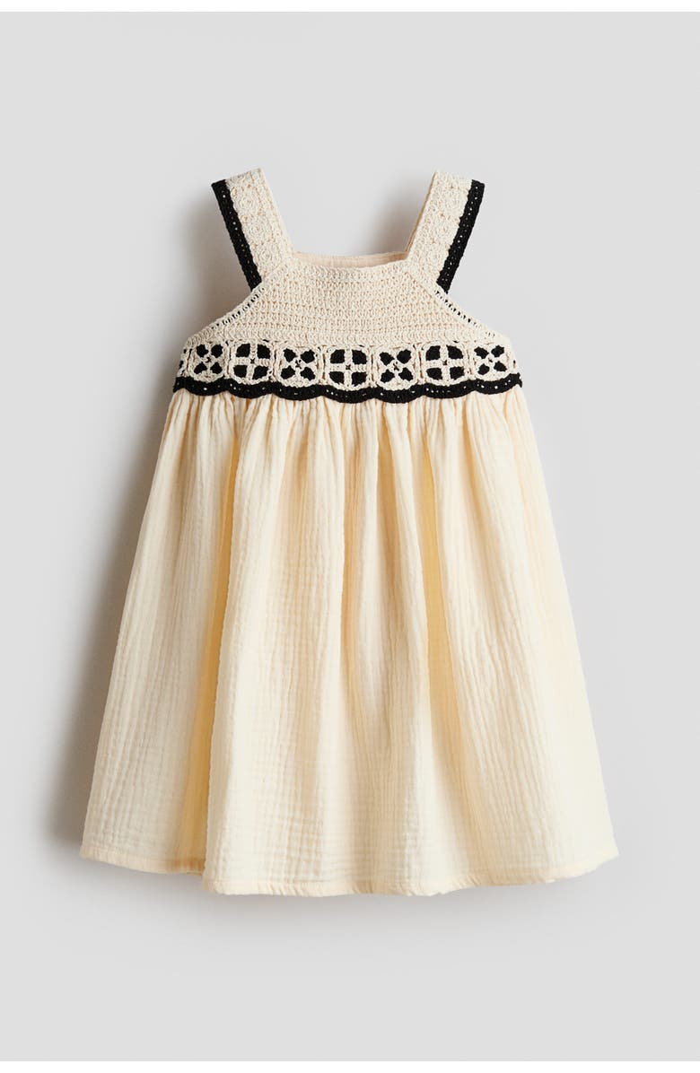 H&M Crochet-look-detail Muslin Dress, Alternate, color, Cream