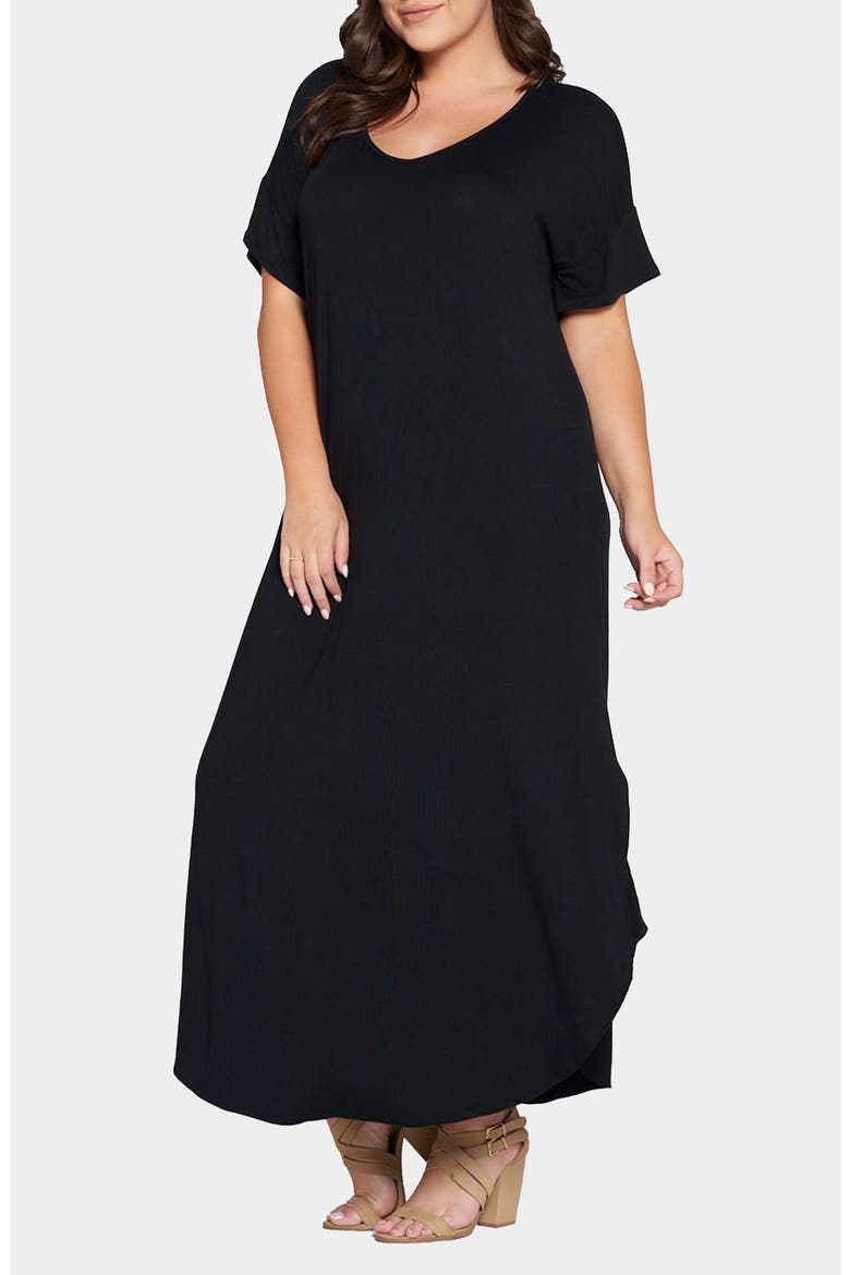 Short Sleeve Jersey Maxi Dress, Alternate, color, BLACK