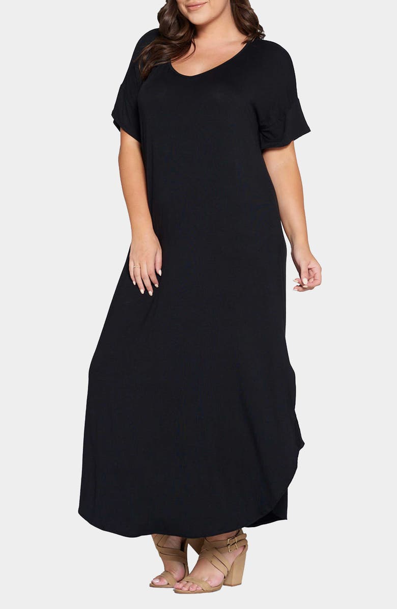 L I V D Short Sleeve Jersey Maxi Dress, Alternate, color, Black
