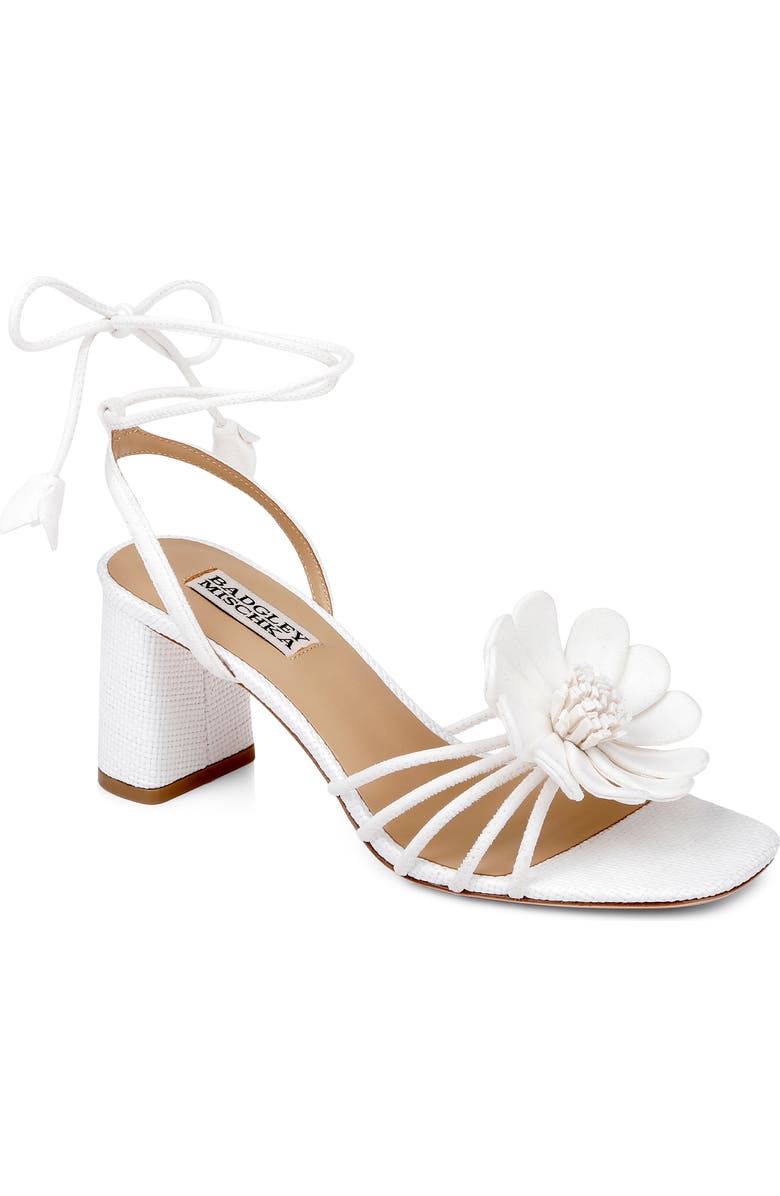 Badgley Mischka Collection Wallflower Ankle Wrap Sandal, Main, color, White Suede