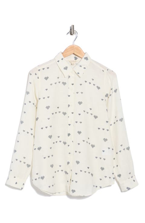 Heart Print Button-Up Shirt