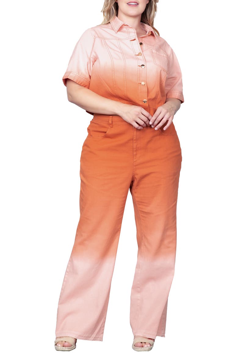 Ombré Dip Dye Wide Leg Jeans, Alternate, color, CORAL