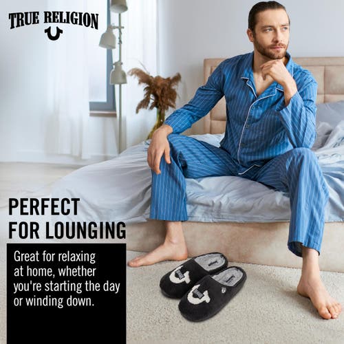 True Religion Rhinestone Indoor House Slippers In Black