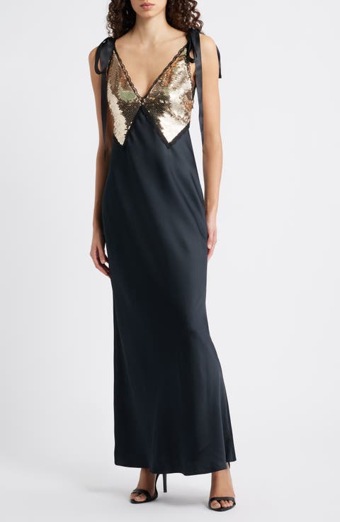 Talissa Sequin Sleeveless Satin Maxi Dress
