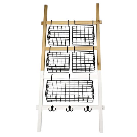 Ladder Frame with Baskets and Hooks