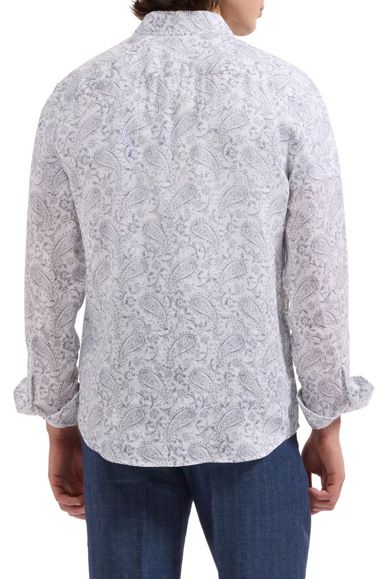 Julian Shaped Fit Paisley Print Linen Button-Up Shirt, Alternate, color, WHITE
