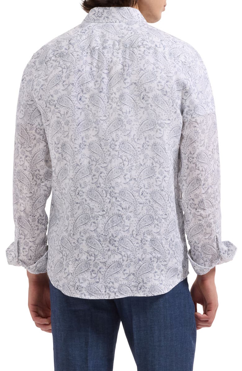 Bugatchi Julian Shaped Fit Paisley Print Linen Button-Up Shirt, Alternate, color, White