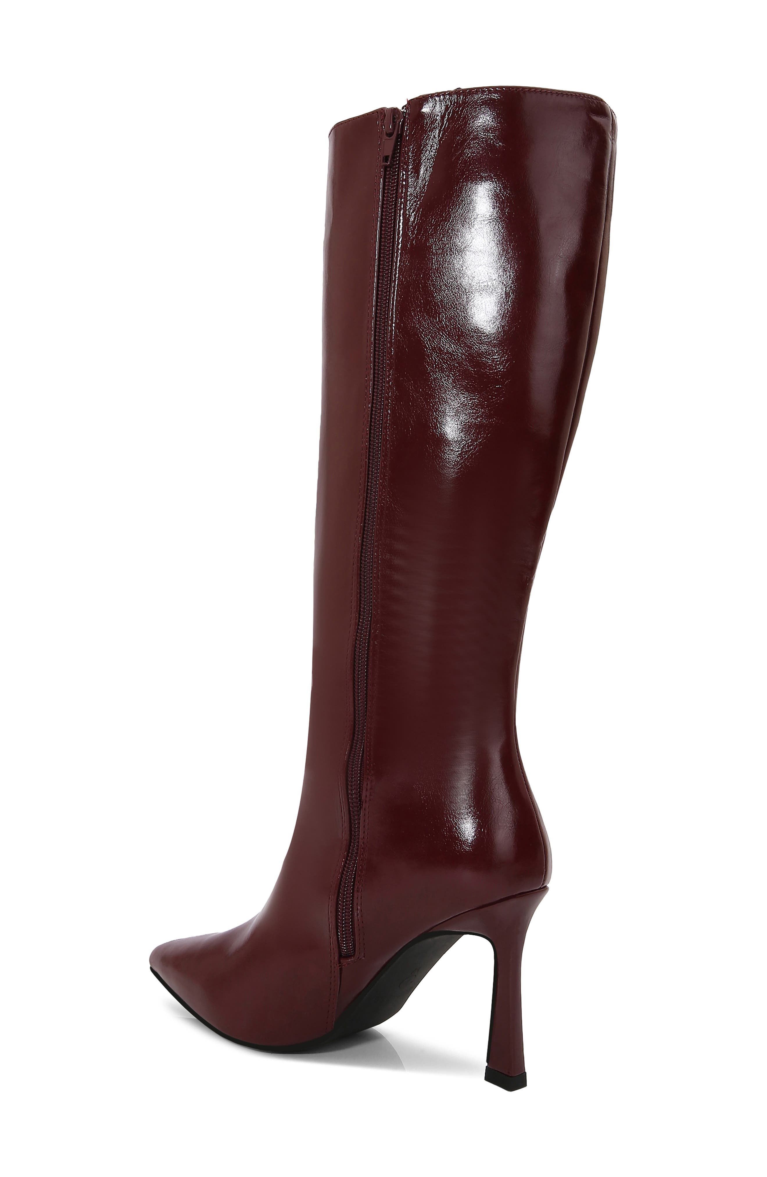 Babs Stiletto Knee High Faux Leather Boot, Alternate, color, WINE