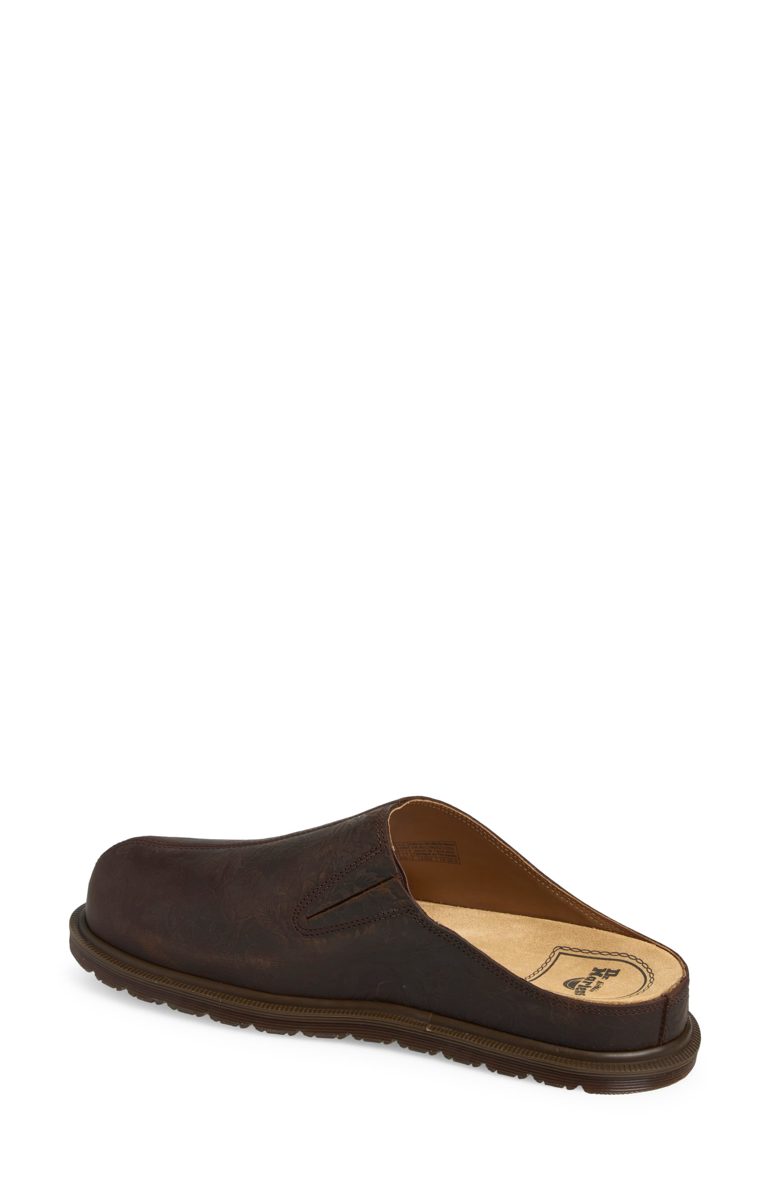 San Floral Embossed Leather Mule, Alternate, color, DARK BROWN