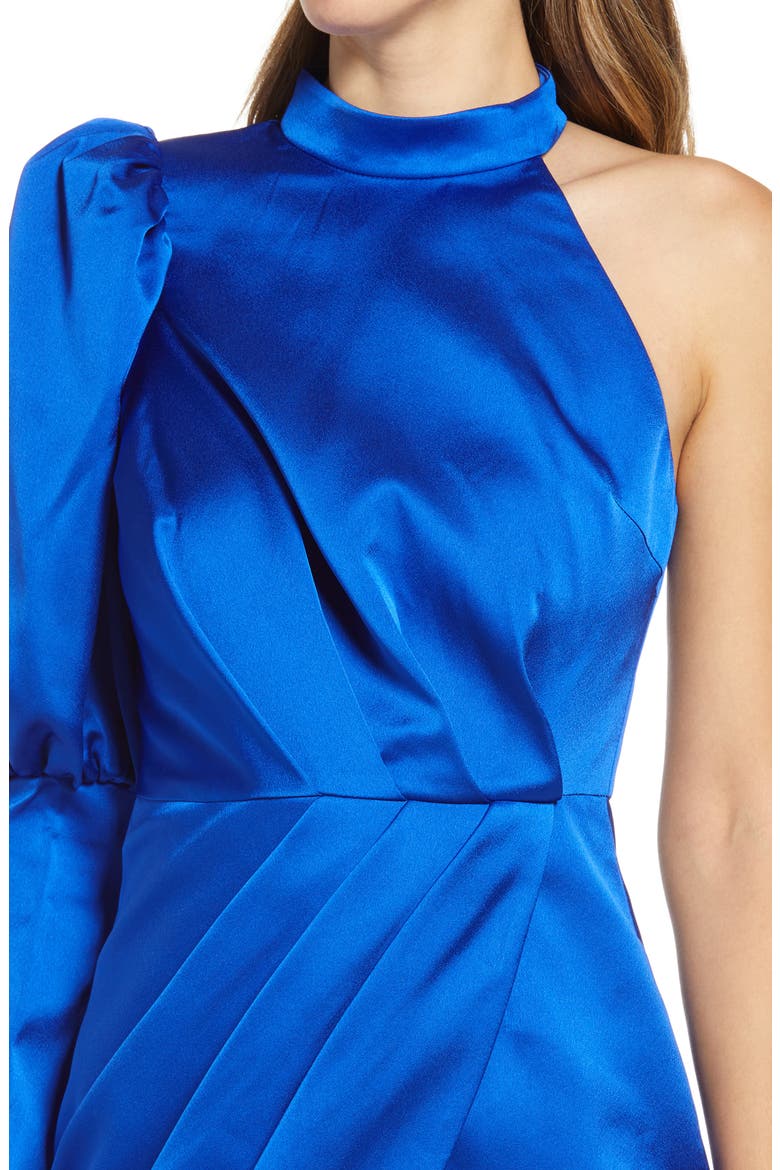 One Shoulder Puff Sleeve Satin Cocktail Dress, Alternate, color, BLUE