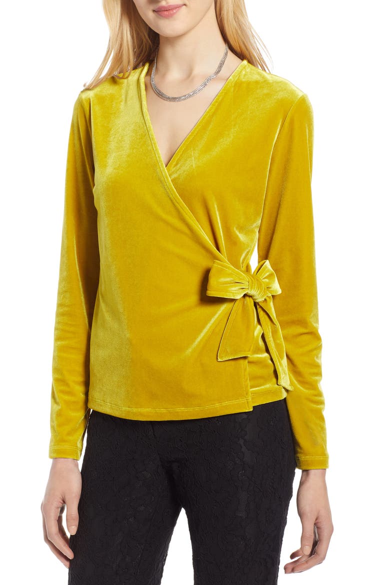 Velvet Ballet Wrap Top, Main, color, GREEN CRESS