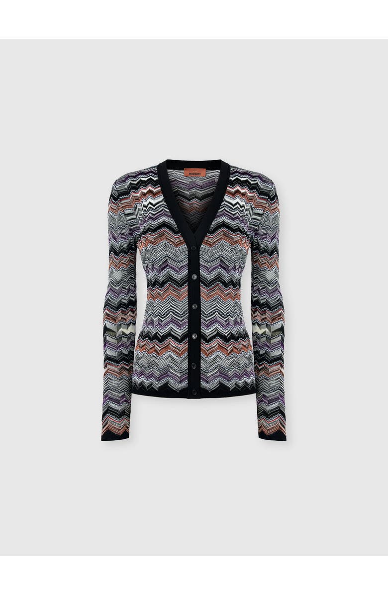 Missoni Slim Buttoned Cardigan With Flame Chevron Pattern, Main, color, 