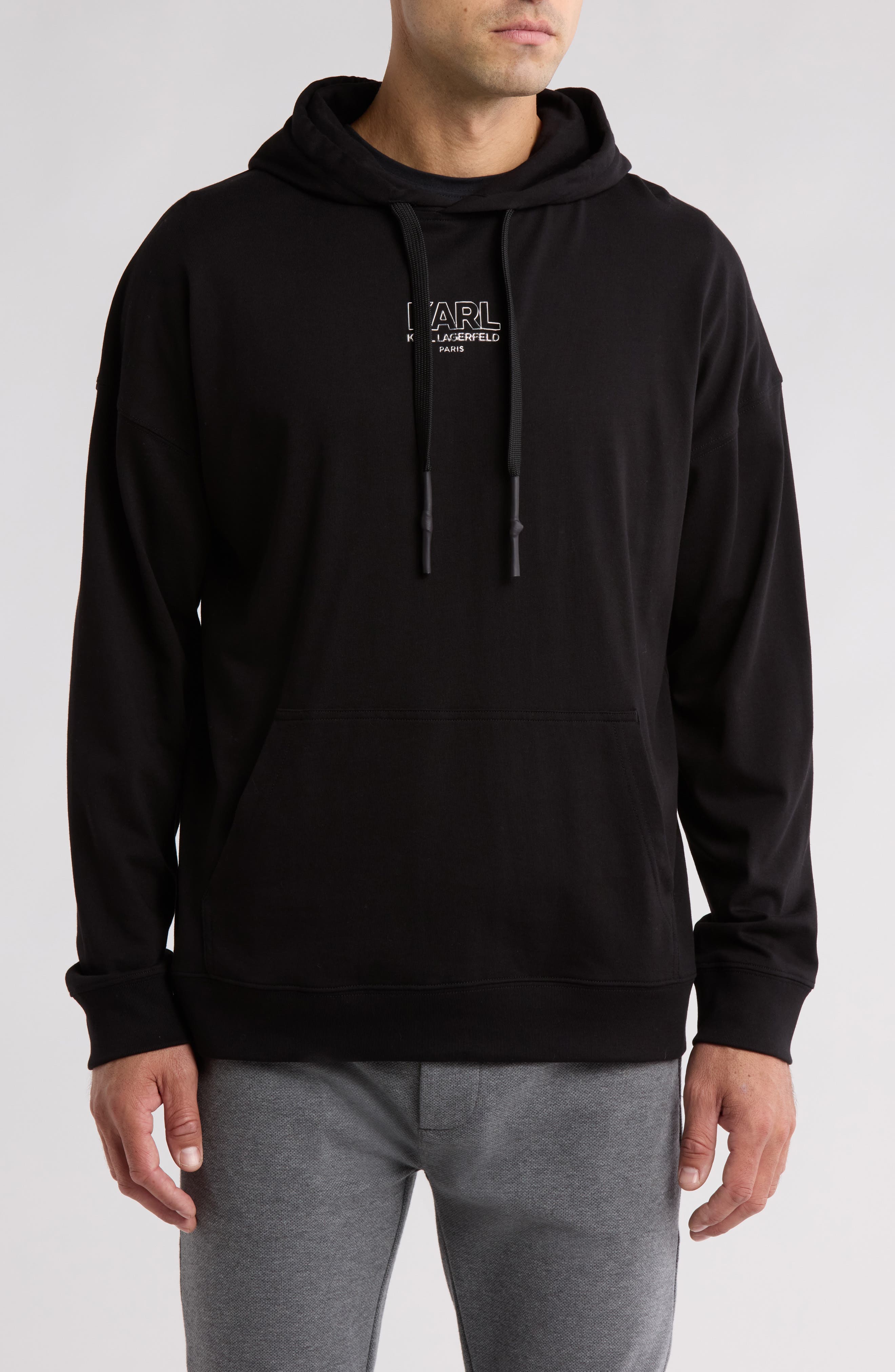 KARL LAGERFELD PARIS Chest Logo Cotton Hoodie (Men) | Nordstromrack