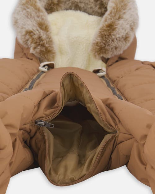 Deux Par Deux Gender Inclusive One-piece Layette Snowsuit Designed For Car Seat In Brown