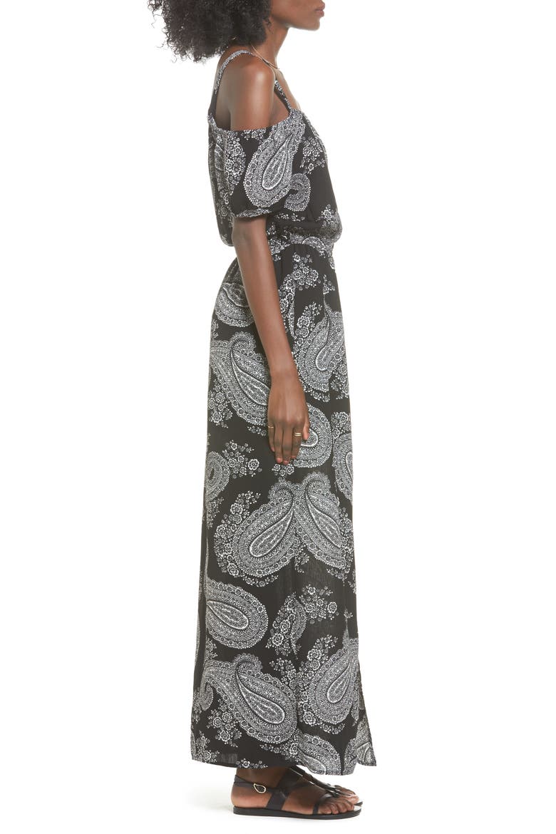Off the Shoulder Maxi Romper, Alternate, color, BLACK PAISLEY FLORAL