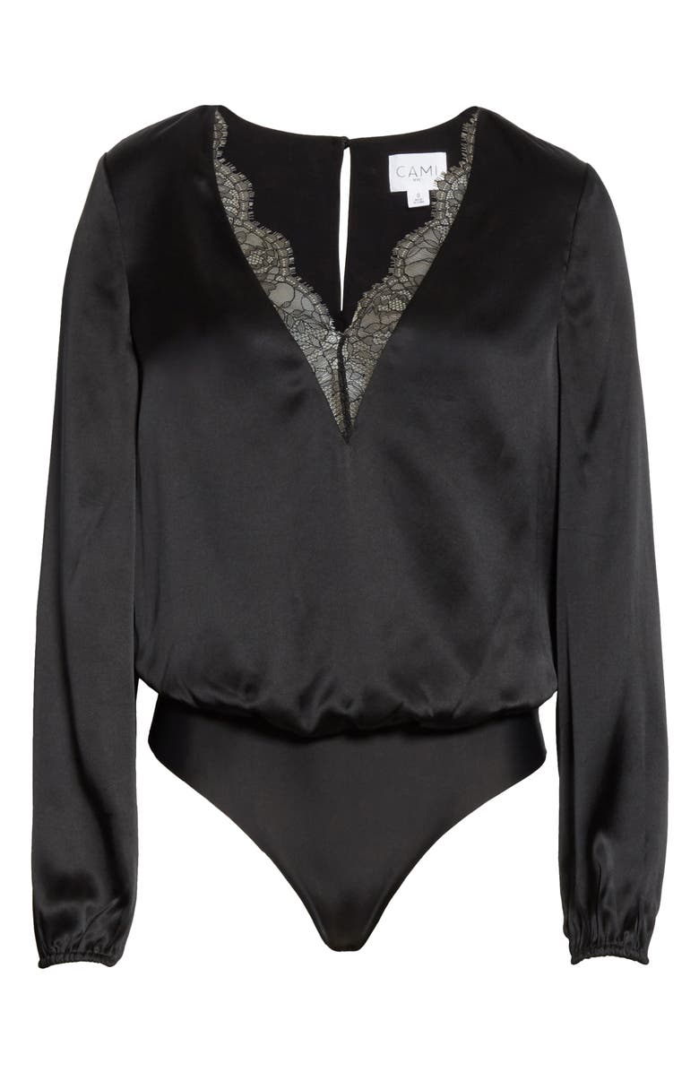 CAMI NYC The Maddox Lace Trim Silk Satin Bodysuit, Alternate, color,