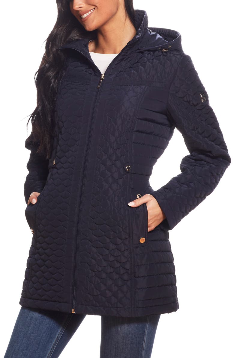 Gallery Quilted Water Resistant Hooded Jacket, Alternate, color, Ink Navy