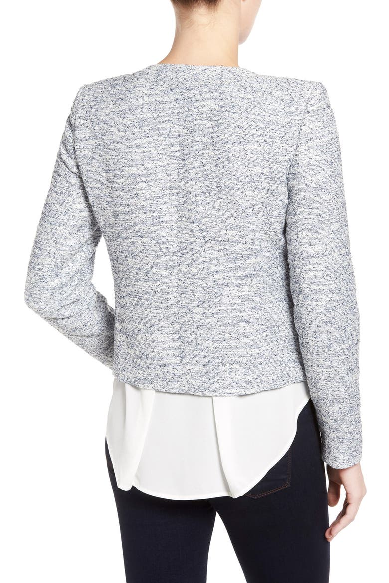 Zip Front Collarless Jacket, Alternate, color, NAVY MELANGE PATTERN