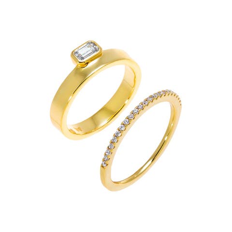 Pave X Baguette Bezel Double Ring