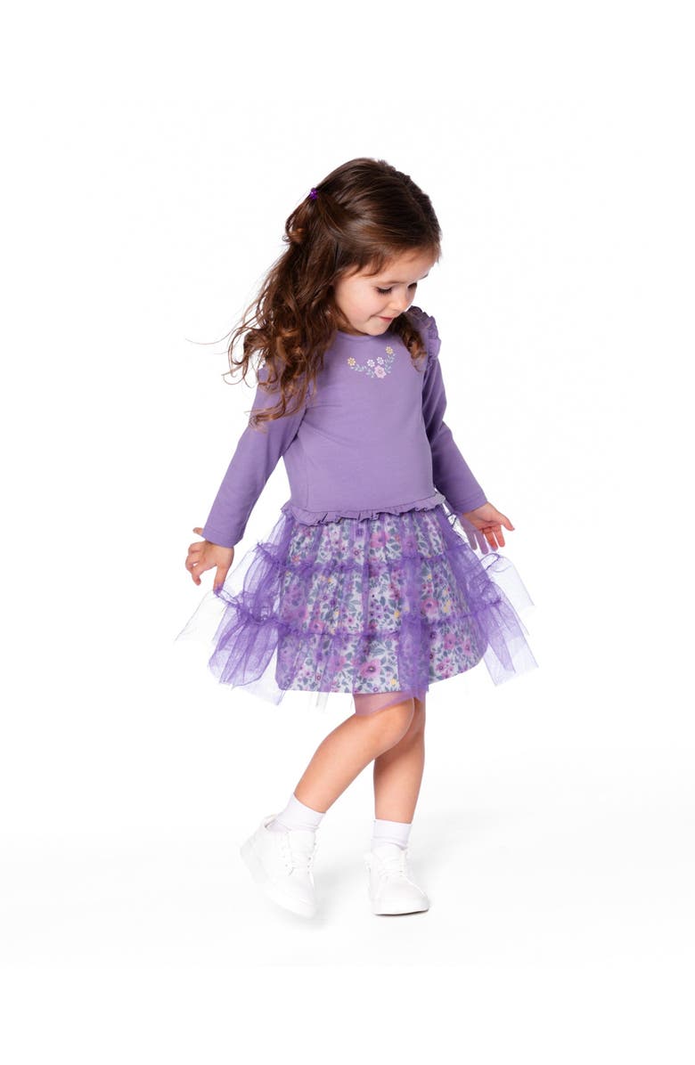 Deux par Deux Bi-Material Dress with Muslin and Mesh Skirt, Alternate, color, Purple Gray