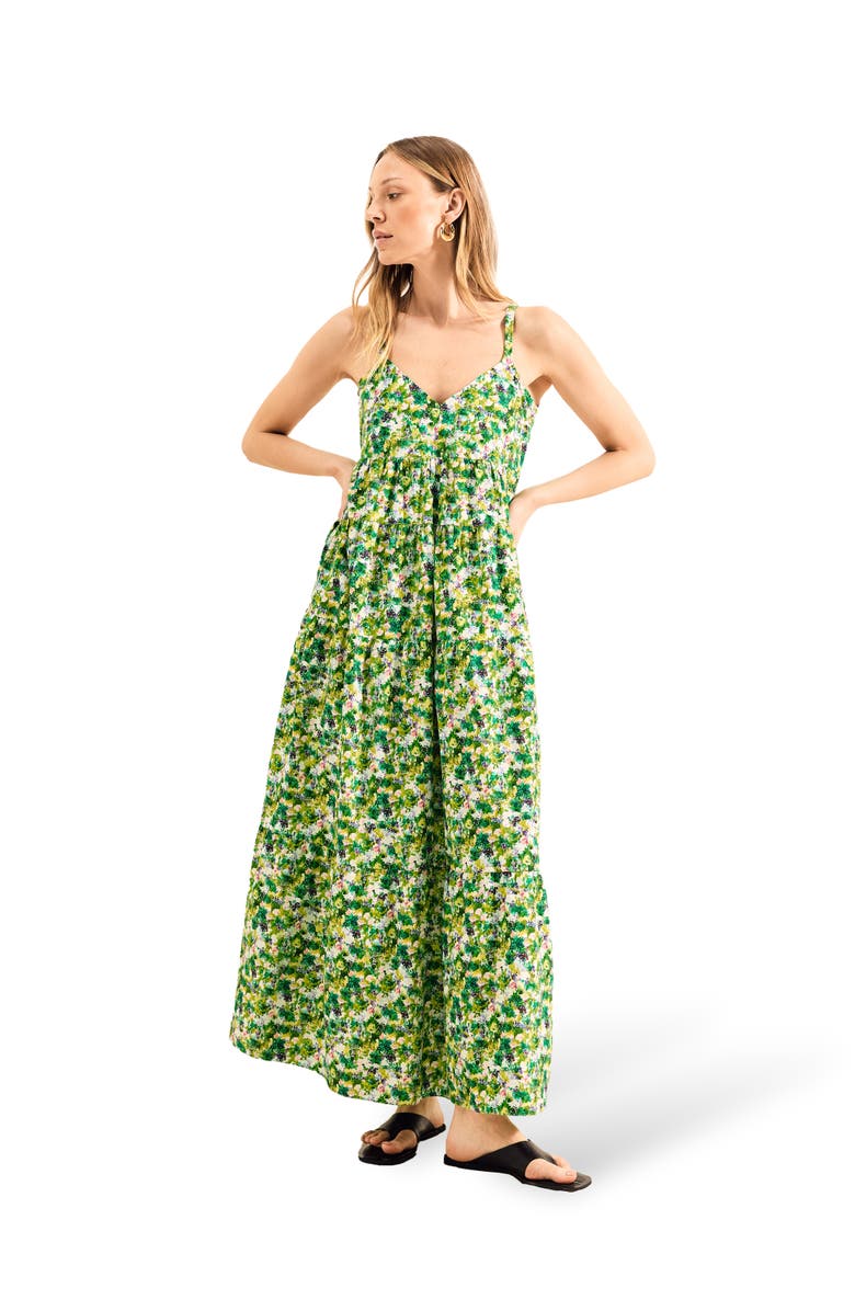 Ro&Zo Ditsy Cotton Tiered Midi Dress, Main, color, Green