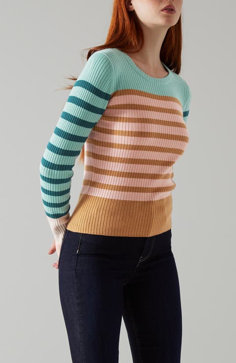 Love Stripe Rib Knit Sweater