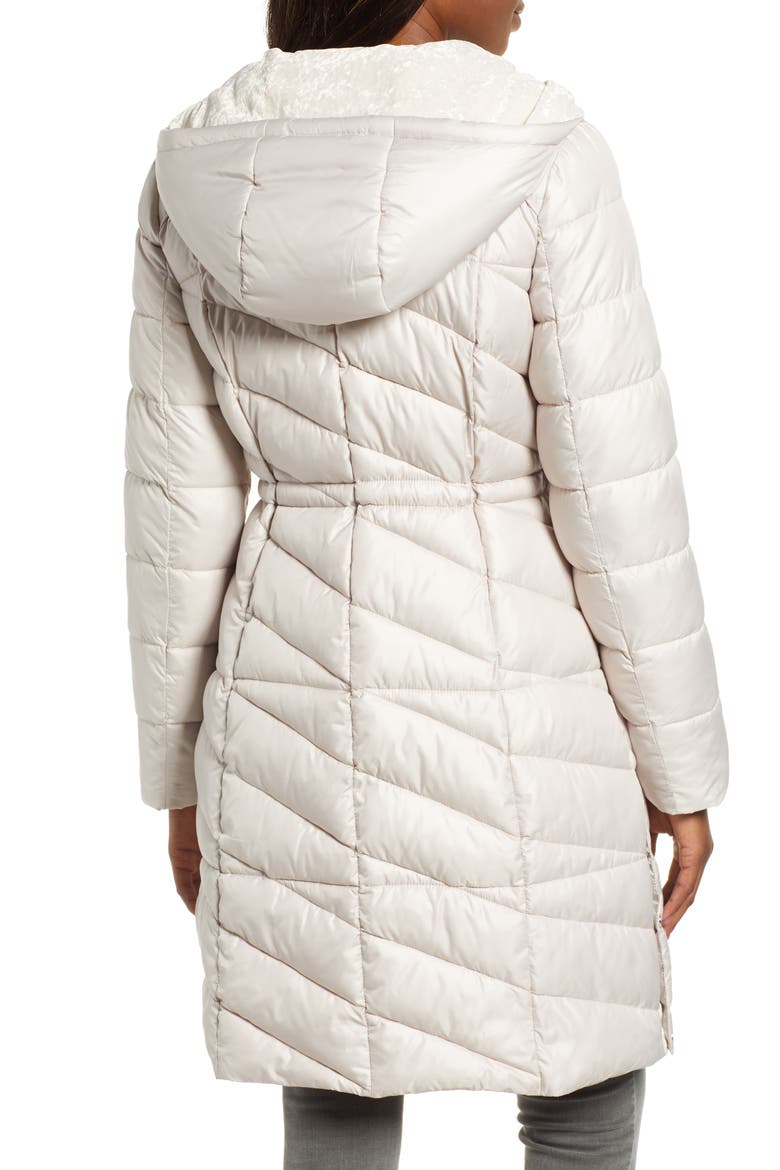 Velvet Trim Quilted Coat, Alternate, color, PUTTY