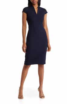 Cap Sleeve Split V-Neck Sheath Dress
