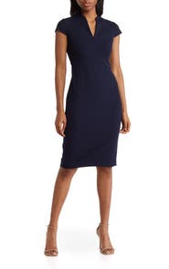 Calvin Klein Cap Sleeve Split V-Neck Sheath Dress