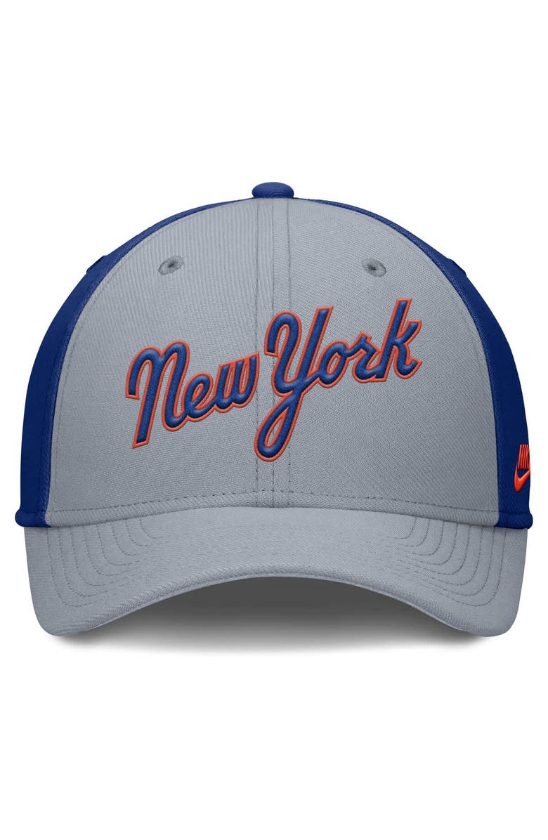 Nike Men's Nike Gray/Royal New York Mets Rise Swoosh Performance Flex Hat, Alternate, color, 