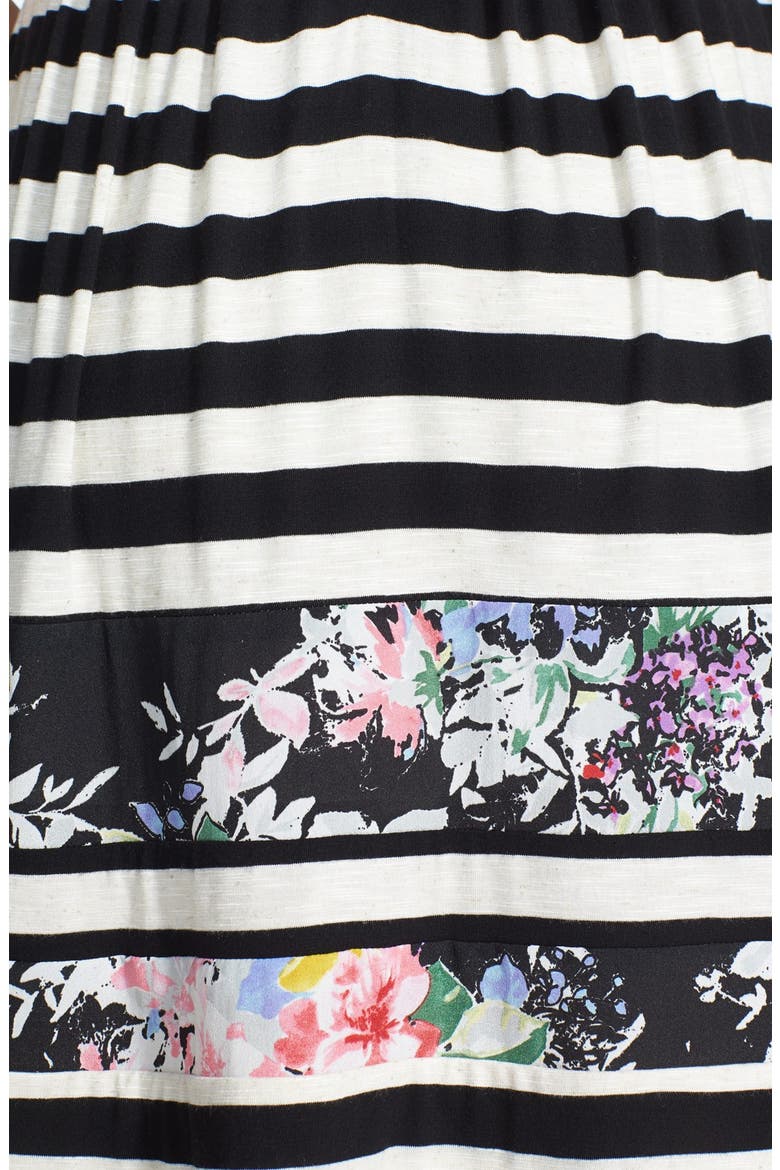 Floral Inset Stripe Jersey Dress, Alternate, color, BLACK/ WHITE MULTI