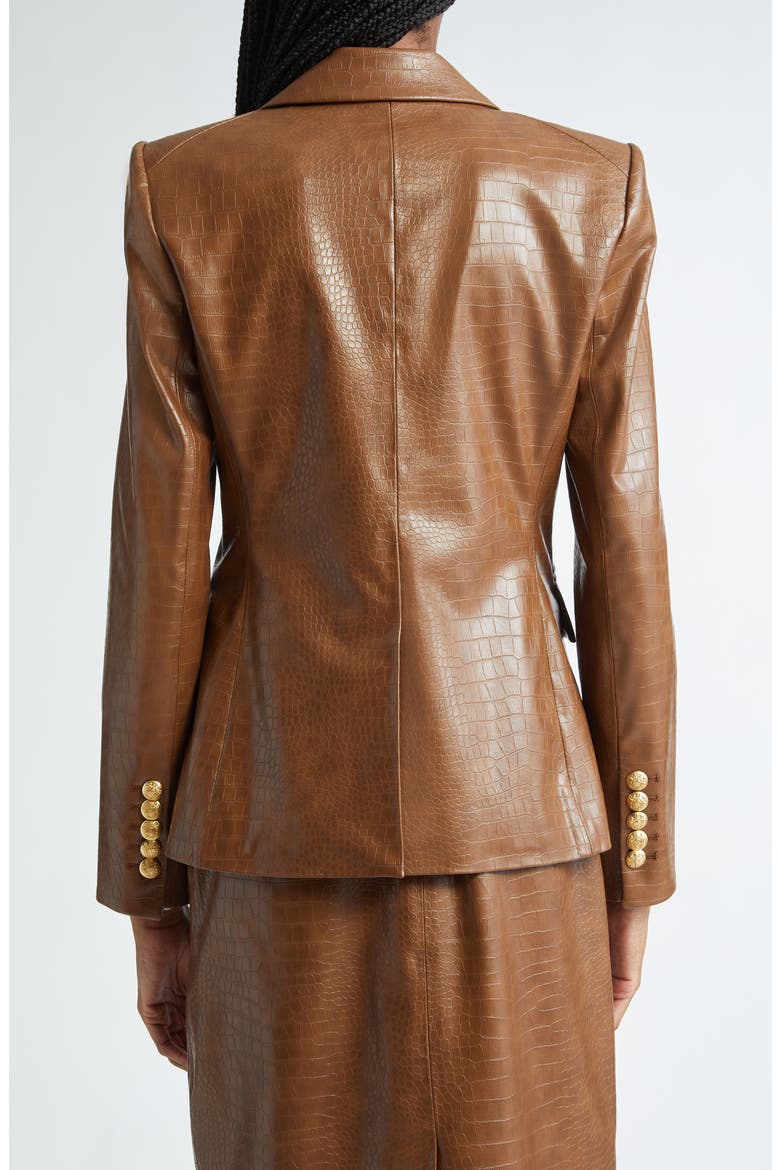 Lawrence Croc Embossed Faux Leather Dickey Jacket, Alternate, color, DARK CAMEL