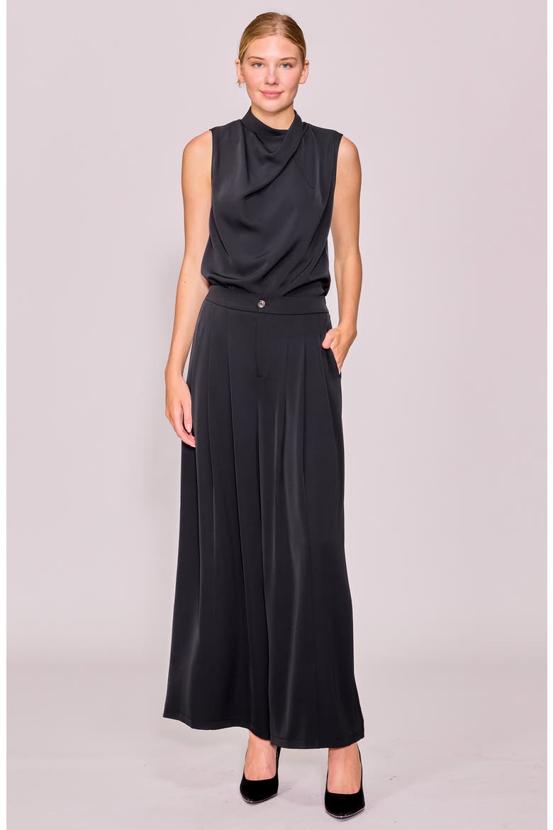 Pleated Crepe Wide Leg Pants, Alternate, color, BLACK