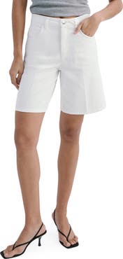 MANGO High Waist Mid Thigh Denim Shorts